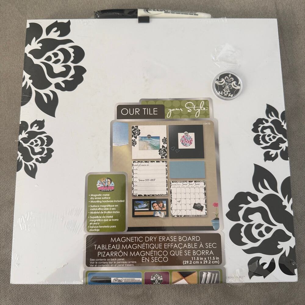 Our Tile Magnetic Dry Erase Board Memo Organizer Floral 11.5" x 11.5" New